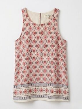 MAX STUDIO Cream & Blue Geometric Print Sleeveless Blouse - Small